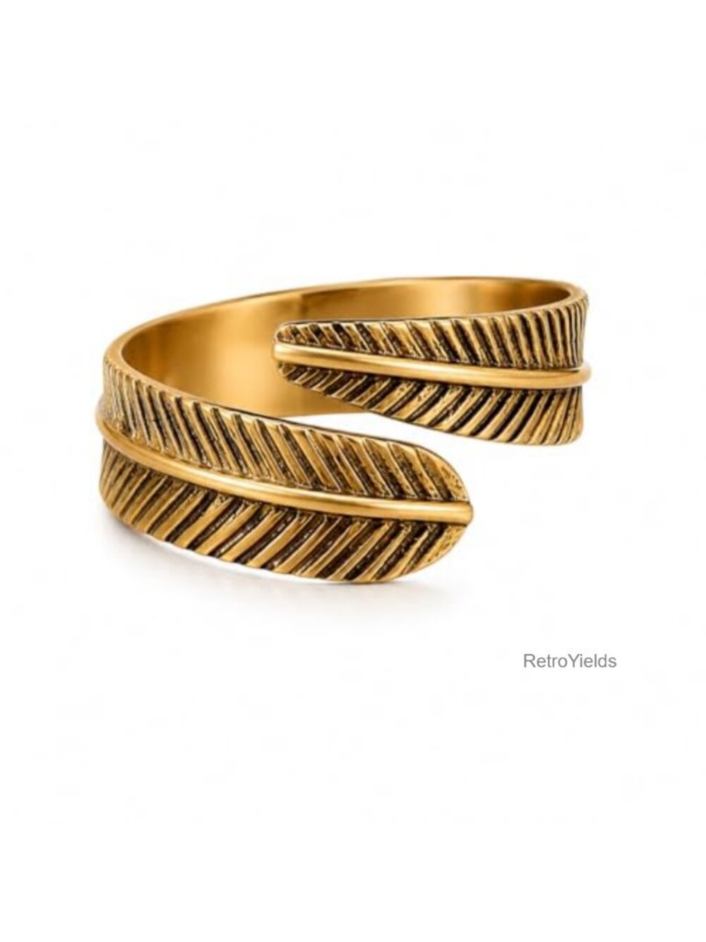 Boho Feather Wrap Ring Adjustable Open Band Brass Statement